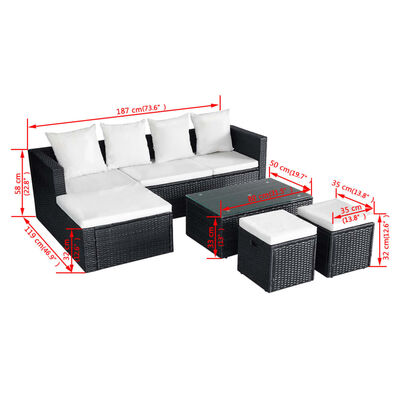 vidaXL Set muebles de jardín 4 piezas y cojines ratán sintético negro