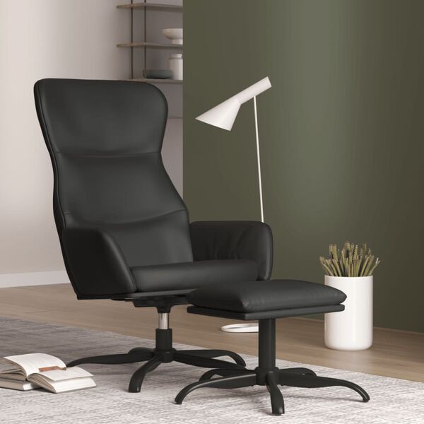 vidaXL Sill&oacute;n de relax con reposapi&eacute;s cuero sint&eacute;tico negro