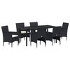 vidaXL Conjunto de Comedor de Jard&iacute;n 7 uds. Negro rat&aacute;n sint&eacute;tico