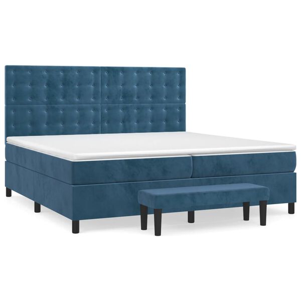 vidaXL Cama box spring con colch&oacute;n terciopelo azul oscuro 200x200 cm