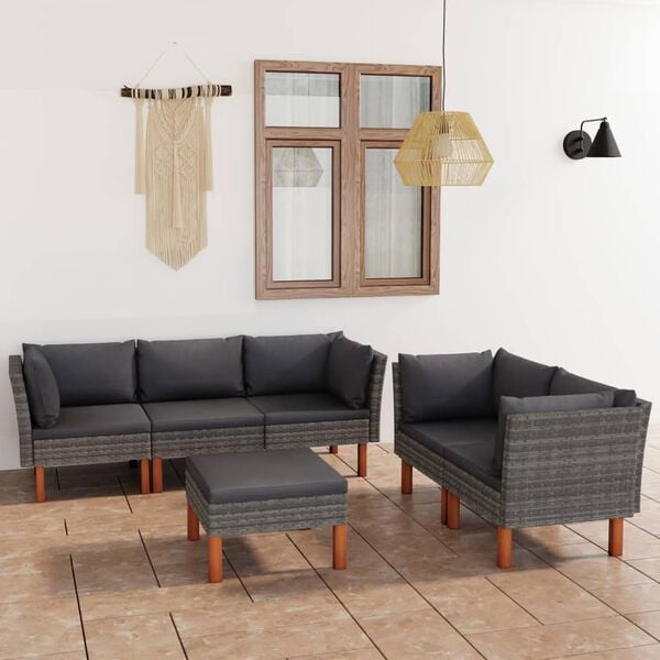 vidaXL Set de muebles de jard&iacute;n 6 pzas y cojines rat&aacute;n sint&eacute;tico gris