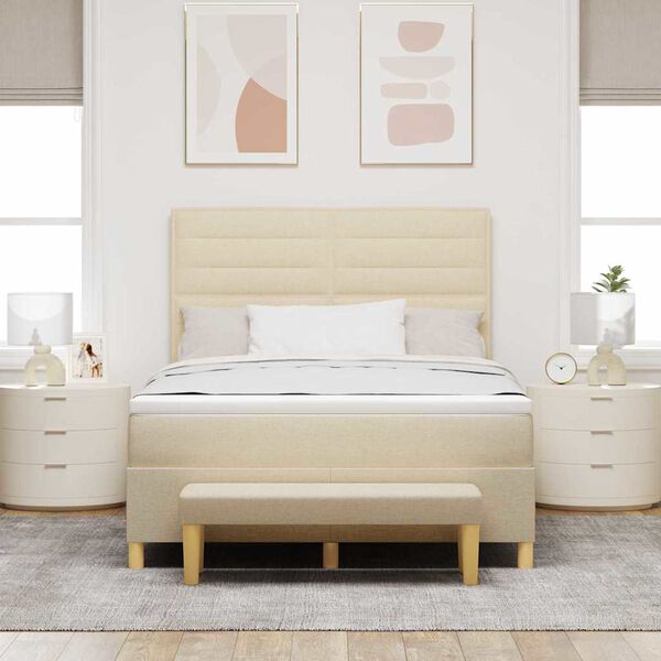 vidaXL Cama tipo Box Spring con colch&oacute;n Crema 140 x 190 cm tela