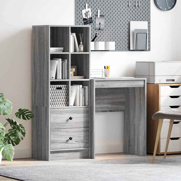 vidaXL Escritorio con caj&oacute;n 2 pcs Gris Sonoma