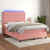 vidaXL Cama box spring colch&oacute;n y LED terciopelo rosa 140x200 cm