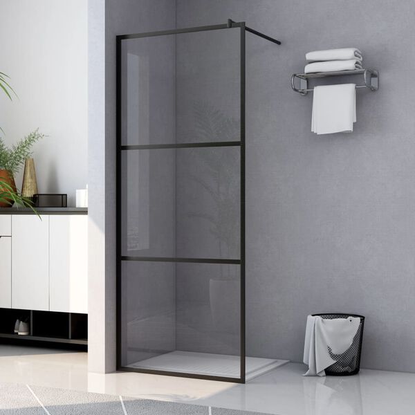 vidaXL Mampara ducha accesible vidrio ESG transparente negro 90x195 cm