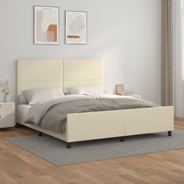 vidaXL Estructura de cama sin colchón cuero sintético crema 160x200 cm