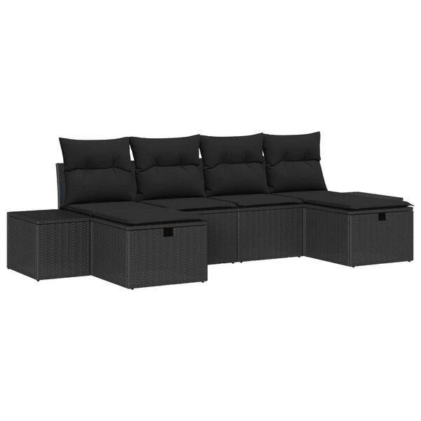 vidaXL Conjunto de sof&aacute; de jard&iacute;n 6 pcs Negro rat&aacute;n sint&eacute;tico