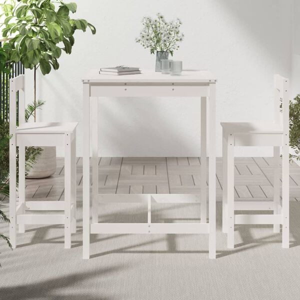 vidaXL Set de mesa y taburetes altos jardín 3 pzas madera pino blanco