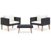 vidaXL Set de muebles de jard&iacute;n 3 pzas y cojines rat&aacute;n sint&eacute;tico negro