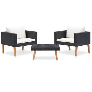 vidaXL Set de muebles de jard&iacute;n 3 pzas y cojines rat&aacute;n sint&eacute;tico negro