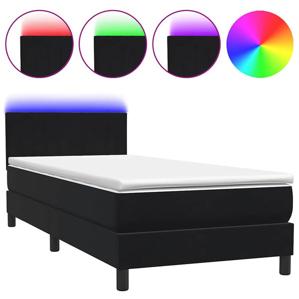 vidaXL Cama box spring con colch&oacute;n y LED terciopelo negro 100x210 cm