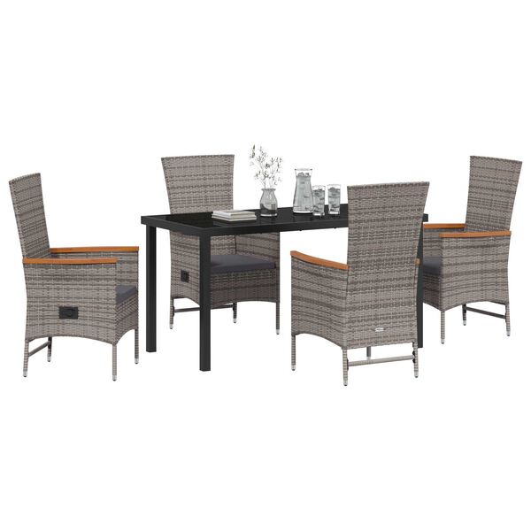 vidaXL Conjunto de Comedor de Jard&iacute;n con coj&iacute;n 5 pcs Gris