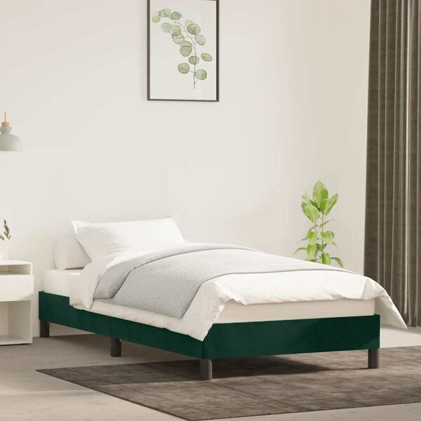vidaXL Estructura de cama sin colch&oacute;n terciopelo verde oscuro 90x190cm