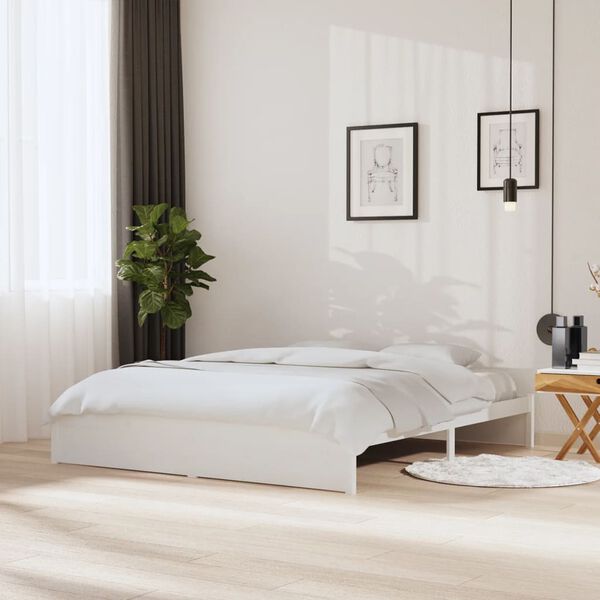 vidaXL Estructura de cama sin colch&oacute;n madera maciza blanco 180x200 cm