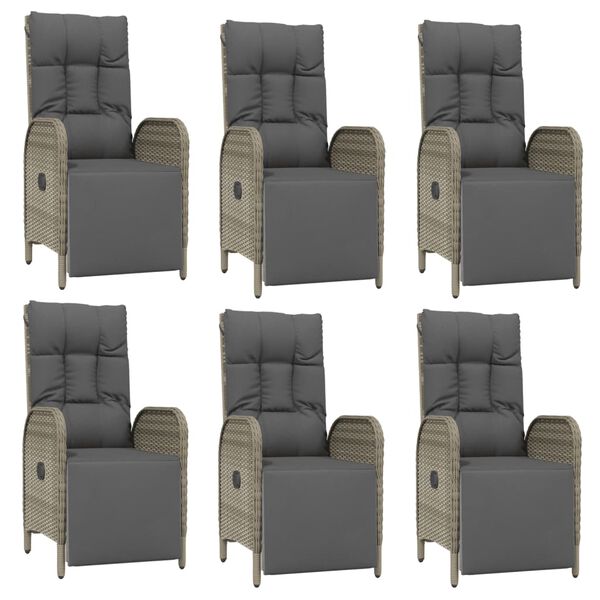 vidaXL Set comedor jard&iacute;n 7 pzas y cojines rat&aacute;n sint&eacute;tico gris