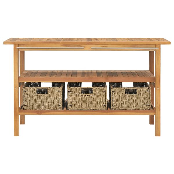 vidaXL Tocador de baño madera maciza de teca con lavabos mármol crema