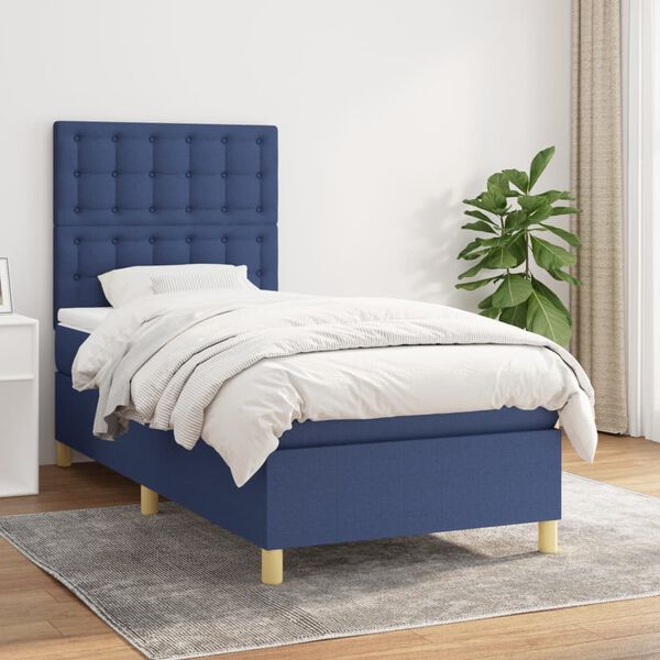 vidaXL Cama box spring con colch&oacute;n tela azul 100x200 cm