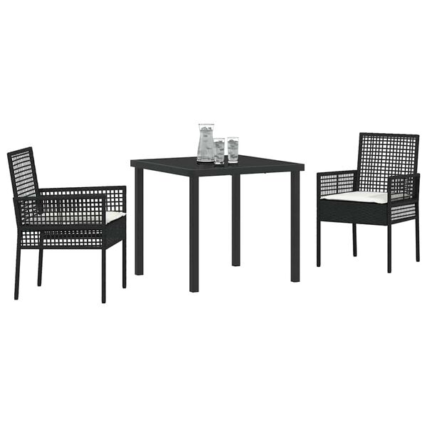 vidaXL Conjunto de Comedor de Jard&iacute;n 3 pcs Negro rat&aacute;n sint&eacute;tico