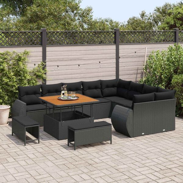 vidaXL Conjunto de sof&aacute; de jard&iacute;n 12 pcs Negro rat&aacute;n sint&eacute;tico