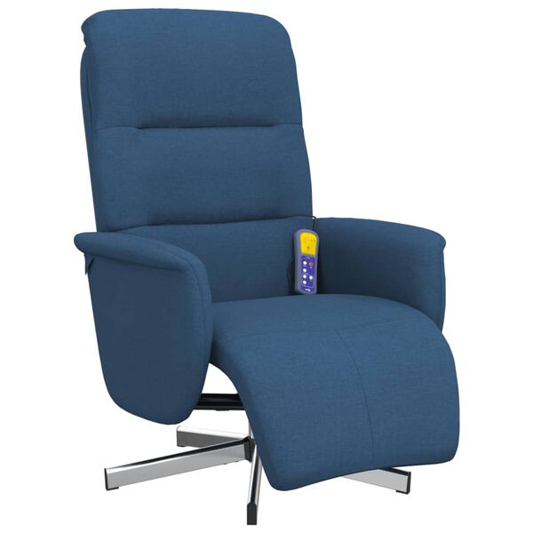 vidaXL Sill&oacute;n reclinable de masaje con reposapi&eacute;s tela azul