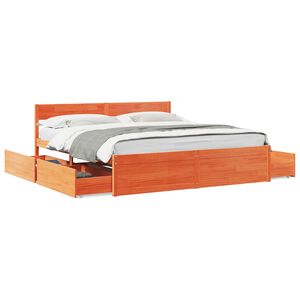 vidaXL Cama sin colch&oacute;n madera maciza de pino marr&oacute;n cera 200x200 cm