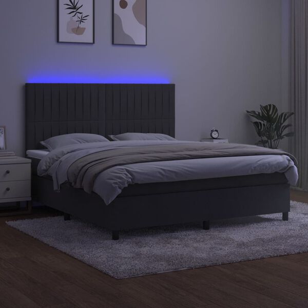 vidaXL Cama box spring colch&oacute;n y LED terciopelo gris oscuro 160x200 cm