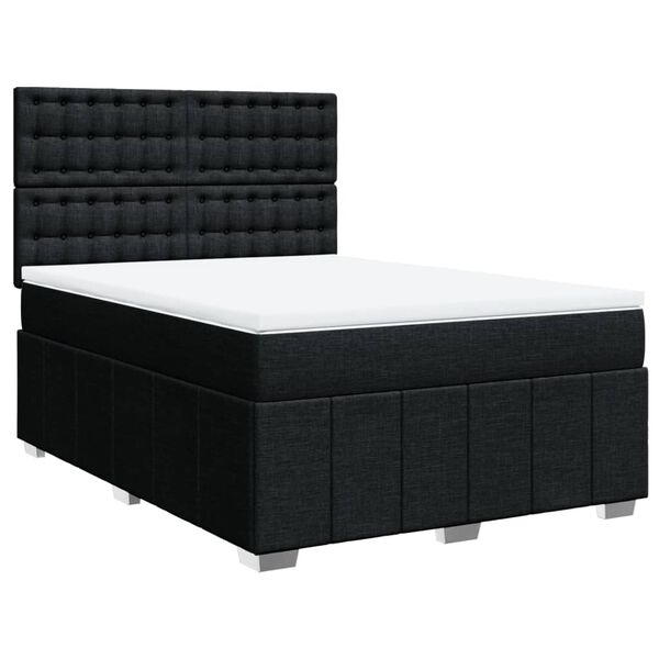 vidaXL Cama box spring con colch&oacute;n tela negro 140x190 cm