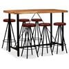 vidaXL Set muebles de bar 7 pzas madera maciza acacia y cuero genuino