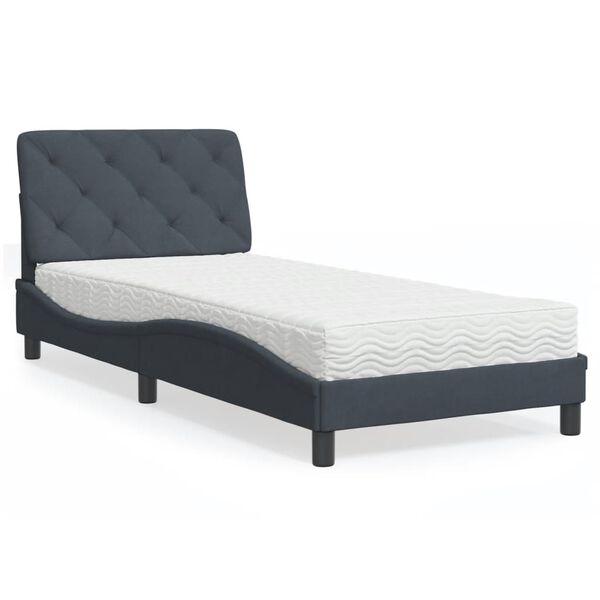vidaXL Cama con colch&oacute;n terciopelo gris oscuro 90x200 cm