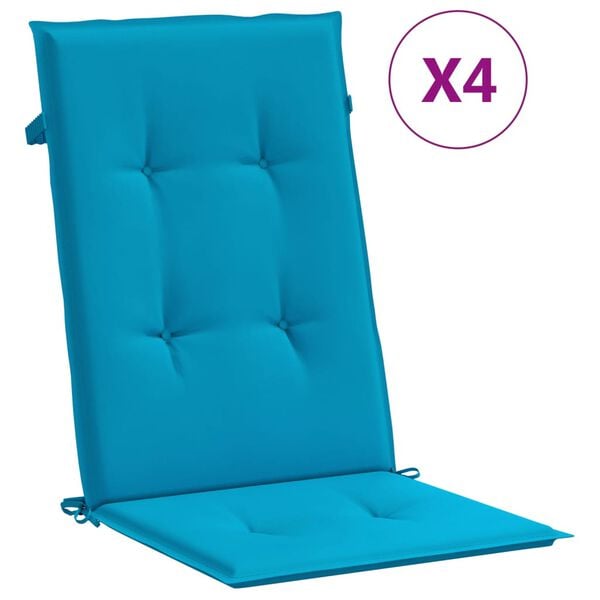 vidaXL Coj&iacute;n silla de jard&iacute;n respaldo alto 4 uds tela azul 120x50x3 cm