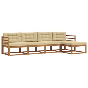 vidaXL Conjunto de sof&aacute;s de exterior con coj&iacute;n 5 pcs Natural y Beige