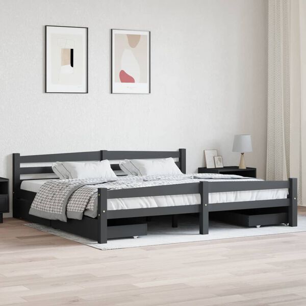 vidaXL Estructura de cama con 4 cajones pino gris oscuro 200x200 cm