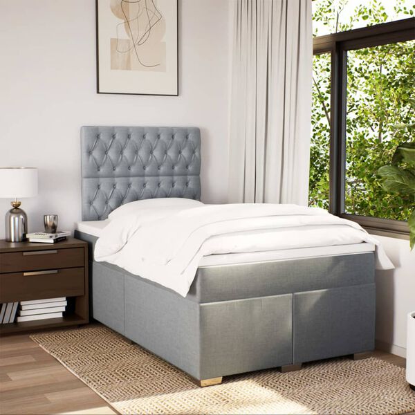 vidaXL Cama box spring con colch&oacute;n tela gris claro 120x190 cm