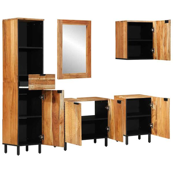 vidaXL Juego de muebles de ba&ntilde;o 5 pcs Marr&oacute;n madera maciza de acacia