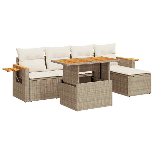 vidaXL Set sof&aacute;s jard&iacute;n y cojines 6 pzas rat&aacute;n sint&eacute;tico acacia beige