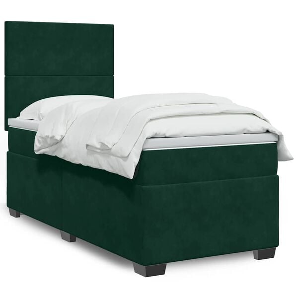 vidaXL Cama box spring con colch&oacute;n terciopelo verde oscuro 80x200 cm