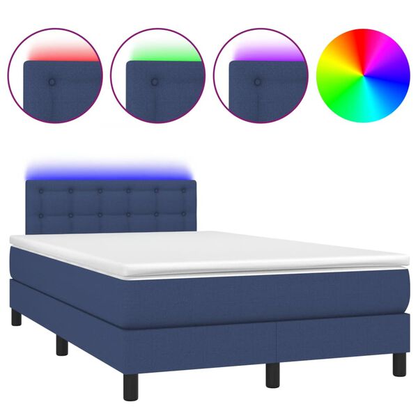 vidaXL Cama box spring con colch&oacute;n y luces LED tela azul 120x190 cm