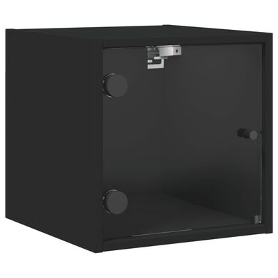 vidaXL Mesita de noche con puerta de vidrio negro 35x37x35 cm