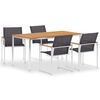 vidaXL Set de comedor para jard&iacute;n 5 pzas teca maciza acero inoxidable