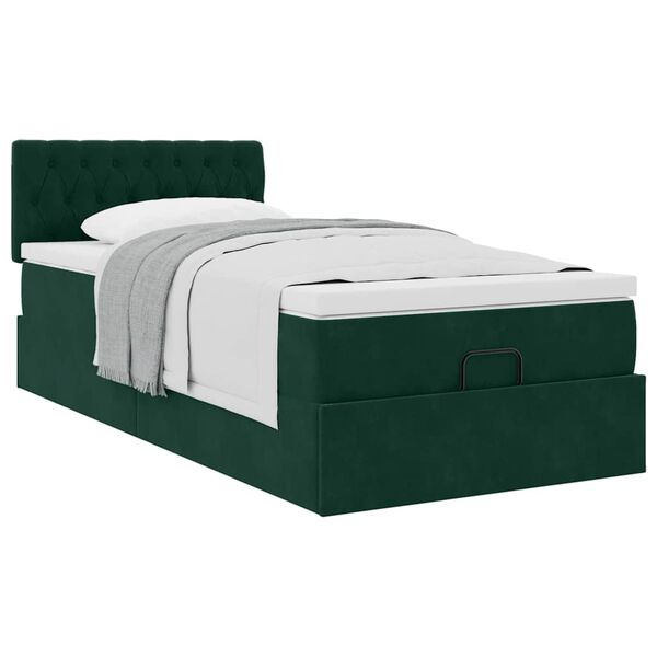 vidaXL Estructura de cama otomana con colchón terciopelo verde oscuro