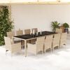 vidaXL Set comedor jard&iacute;n 11 pzas cojines rat&aacute;n sint&eacute;tico vidrio beige