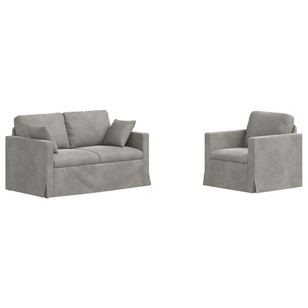 vidaXL Sof&aacute; 2 pcs Gris Claro 138 x 78 x 80 cm Terciopelo