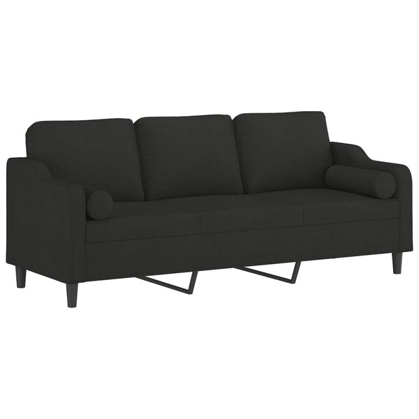 vidaXL Sof&aacute; de 3 plazas con almohadas y cojines tela negro 210 cm