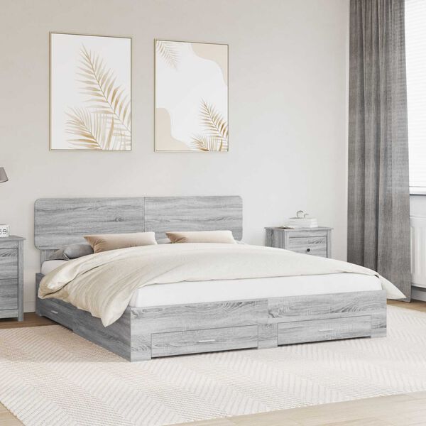 vidaXL Estructura de cama con cabecera Gris Sonoma 200 x 200 cm