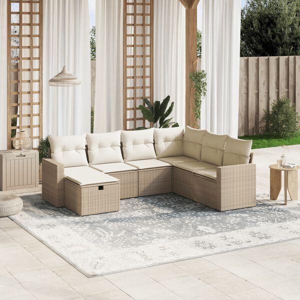 vidaXL Set sof&aacute;s de jard&iacute;n 7 piezas y cojines rat&aacute;n sint&eacute;tico beige