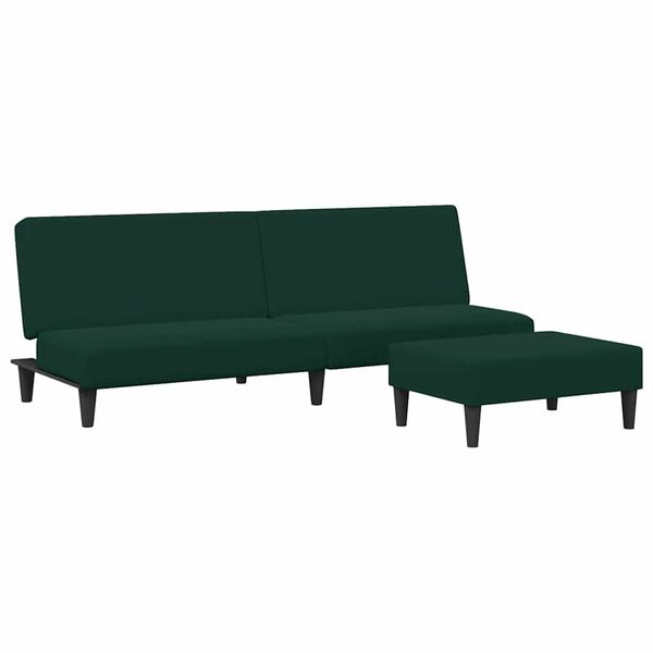 vidaXL Sof&aacute; cama de 2 plazas con taburete terciopelo verde oscuro