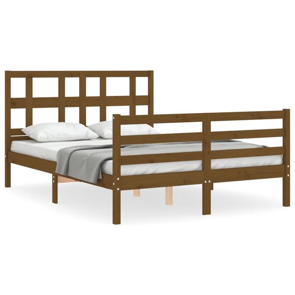 vidaXL Estructura cama y cabecero madera maciza marr&oacute;n miel 140x190 cm