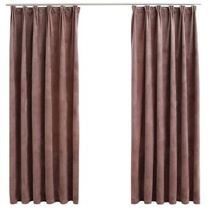 vidaXL Cortinas opacas ganchos 2 pzas terciopelo rosa viejo 140x175 cm