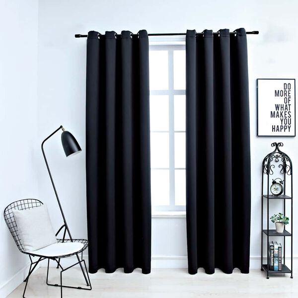 vidaXL Cortinas opacas con anillas (2 unidades), color negro, 137 x 213 cm, tela