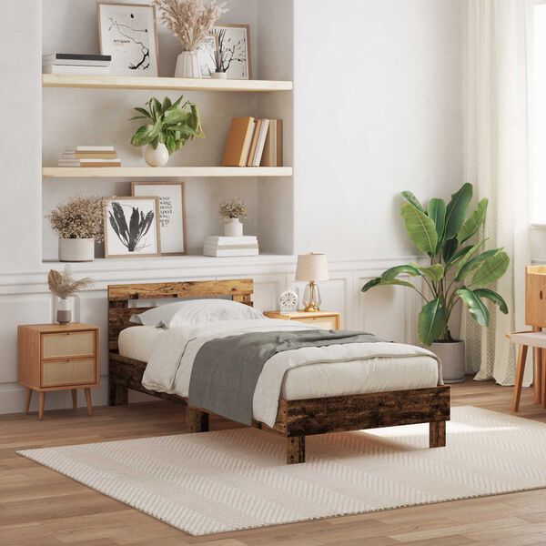 vidaXL Estructura de cama con LED Madera vieja 75 x 190 cm